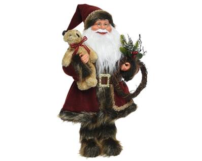 CLASSIC SANTA WITH BEAR 45CM