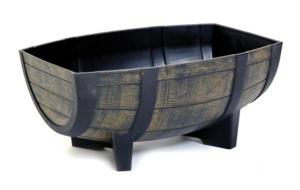 WOOD EFFECT RESIN BARREL HALF PLANTER