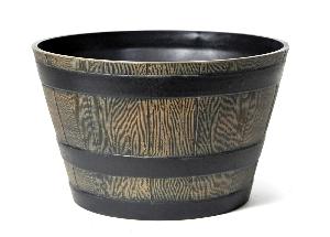 WOOD EFFECT RESIN BARREL PLANTER 32CM