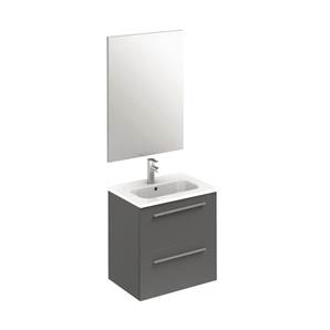 Paris Wall Hung Unit, Basin & Mirror 2 Drawer Gloss Grey - 50 cm